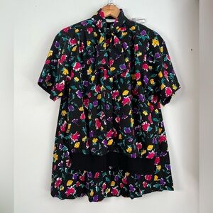 Vintage Alfred Dunner Black & Multicolour Floral AOP Matching Skirt & Blouse 10